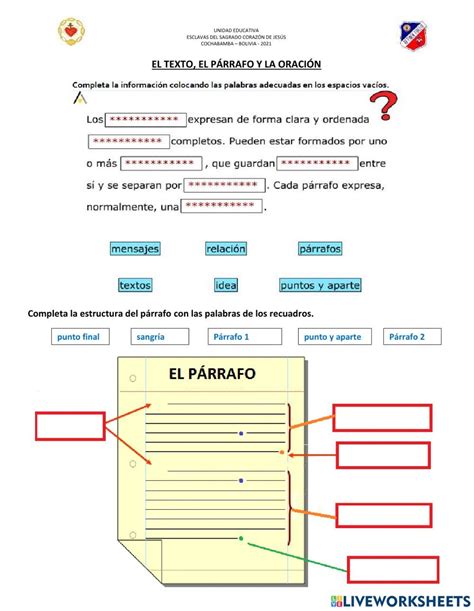 Texto P Rrafo Y Oraci N Activity Actividades Para Clase De Espa Ol