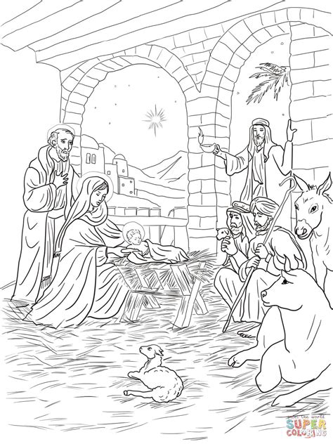 Coloriage Les bergers viennent voir l enfant Jésus Coloriages à