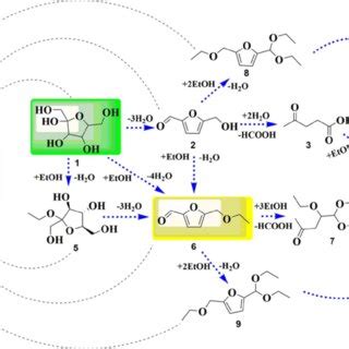 Plausible Reaction Mechanism Derived from Products (1) Fructose, (2 ...