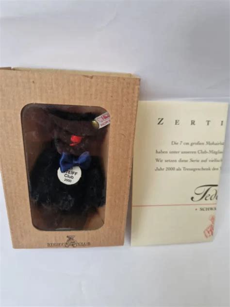 RARE STEIFF ADHÉRENCE Club 2000 Noir Mohair Ourson en Peluche Emballé