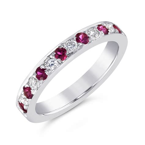 18ct White Gold Ruby And Diamond Half Eternity Ring Grain Set