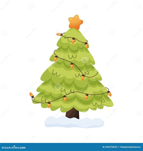 Dibujos Animados De Pino De árboles De Navidad Decorados Vector