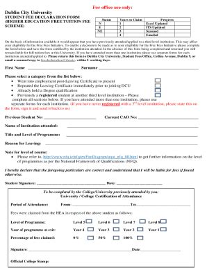 Fillable Online Fillable Online Dcu Student Fee Declaration Form