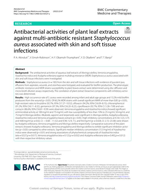 PDF Antibacterial Activities Of Plant Leaf Extracts Against Multi