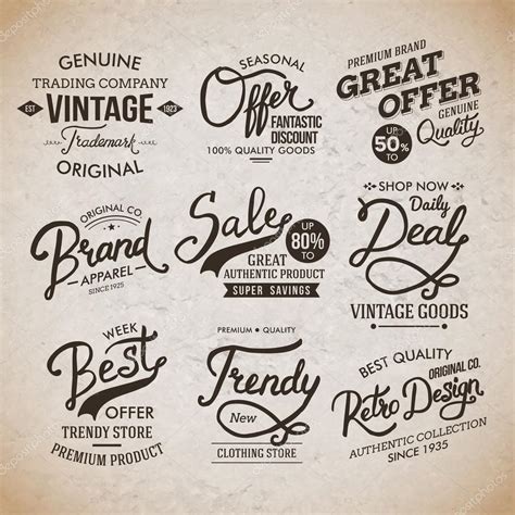 Vintage Fashion Labels on Light Brown Background — Stock Vector © alevtinakarro #63517265