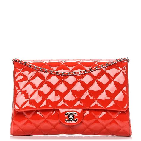 Chanel Patent Quilted Clutch With Chain Flap Red 190900