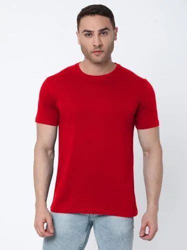 Hosiery Half Sleeve Red Men Round Neck Plain T Shirt Size Xs Xxl At