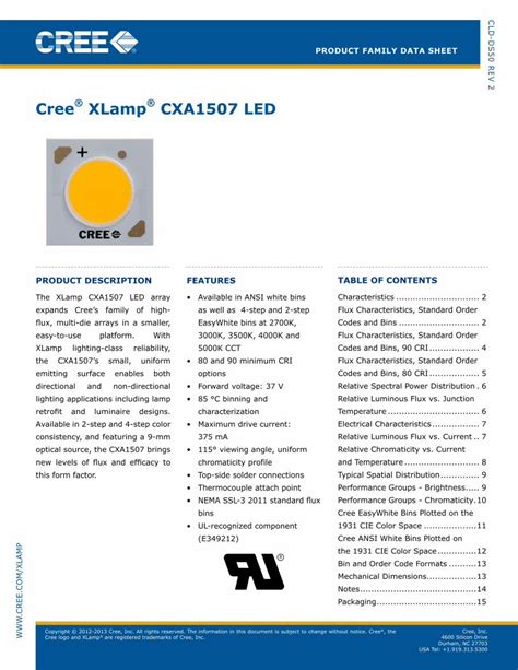 PDF Cree XLamp CXA1507 LED Data Sheet RS Components DOKUMEN TIPS