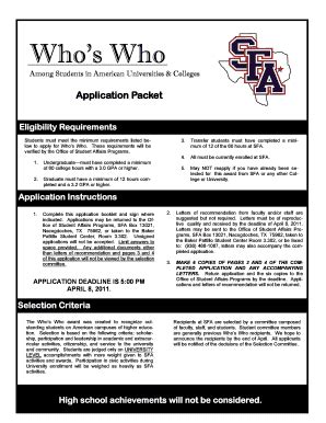 Fillable Online Sfasu Application Instructions Stephen F Austin