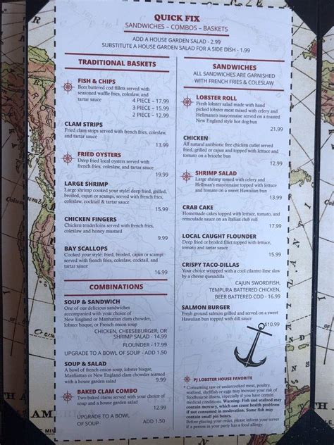 Menu At PJ Lobster House Pub Bar Port Jefferson 134 Main St