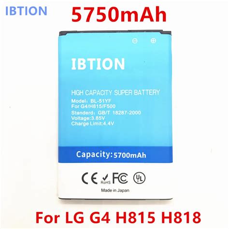 IBTION 5750 mAh batería para LG G4 BL 51YF BL 51YH H815 H811 H810 VS986