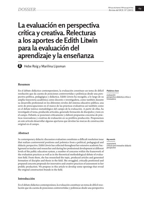 Roig Y Lpsman La Evaluaci N En Perspectiva Cr Tica Y Creativa Pdf