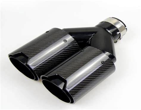 Dual Carbon Fiber Exhaust Pipe Black Stainless Steel Universal End