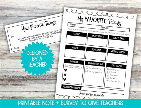 Teacher Favorite Things Questionnaire Back To School Teacher Survey