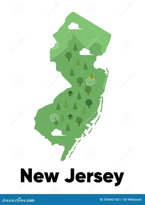 New Jersey Map Shape United States America Green Forest Hand Drawn ...