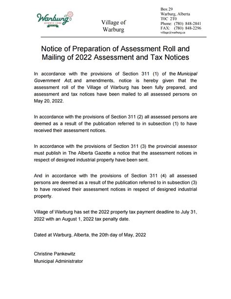 Notice Of Preparation Of Assessment Roll And Mailing Of 2022 Assessment