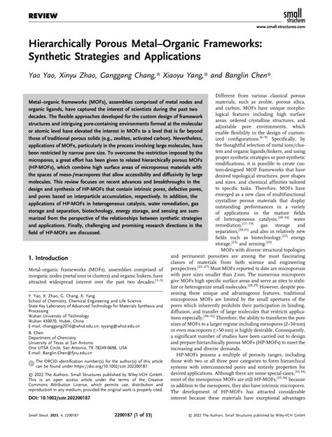 Pdf Hierarchically Porous Metal Organic Frameworks Synthetic Strategies And Applications