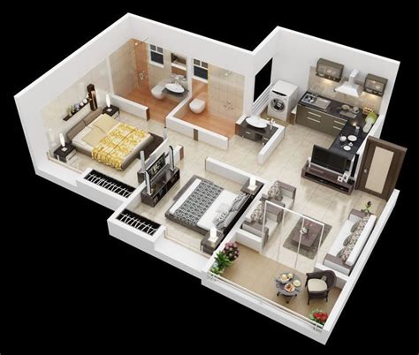 25 More 2 Bedroom 3D Floor Plans | House plans, Floor plans, House design