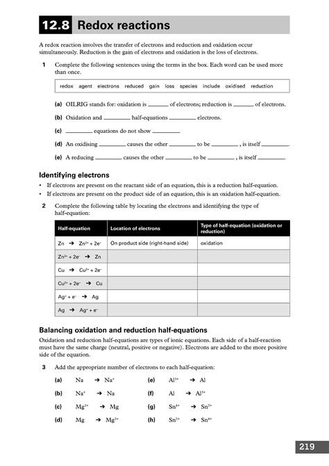 Redox Reaction Worksheet A Redox Reaction Involves The Transfer Of