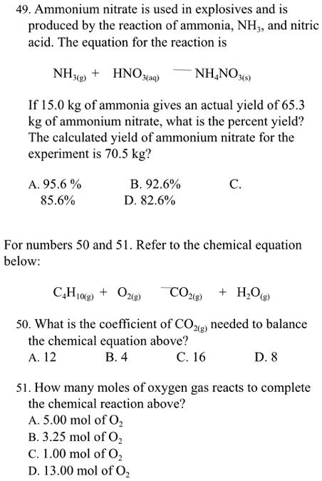 49 Ammonium Nitrate Is Used In Explosives And Is Produced By The Reaction Of Ammonia Nh And