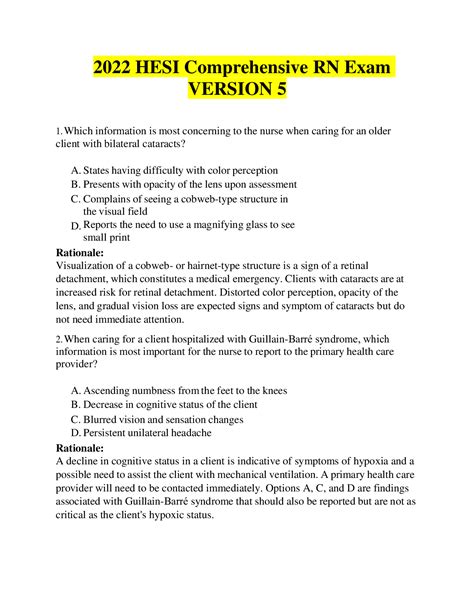 HESI RN Comprehensive Exam Version 5 Questions Answers With Rationale