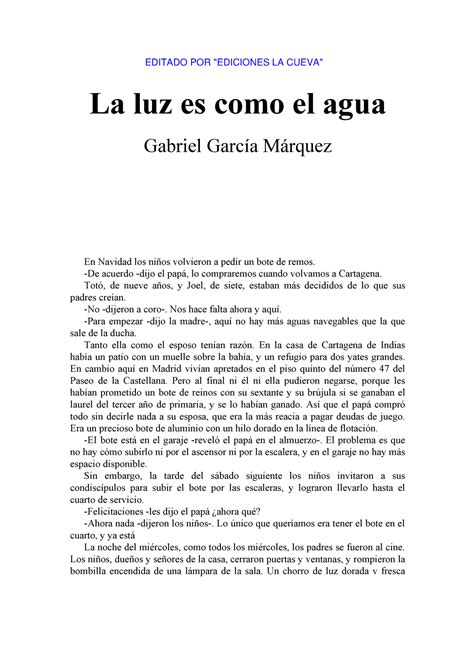 La luz como el agua Lectura La luz es como el agua Gabriel García