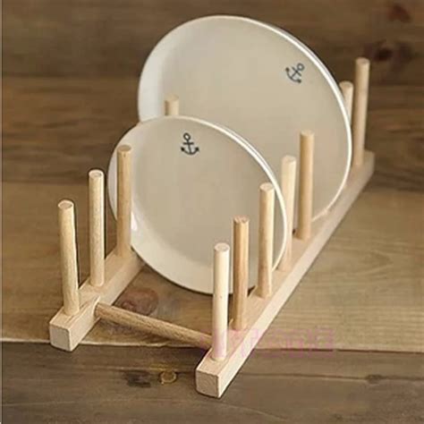 New Wooden Drainer Plate Stand Wood Dish Rack 7 Pots Cups Display Holder Kitchen-in Storage ...