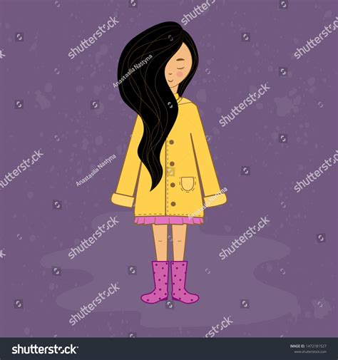 Cute Girl Long Black Hair Yellow Stock Vector Royalty Free 1472181527