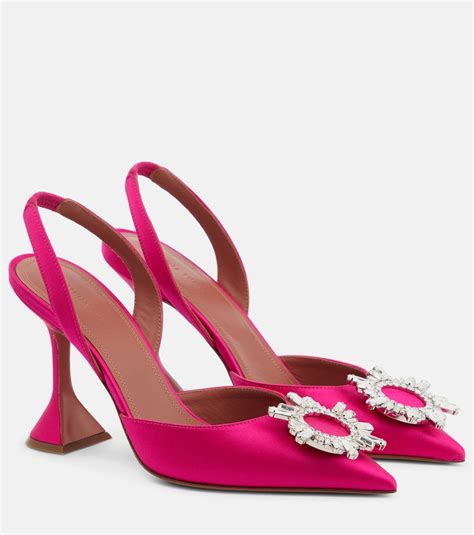 Begum Embellished Satin Slingback Pumps In Pink Amina Muaddi Mytheresa