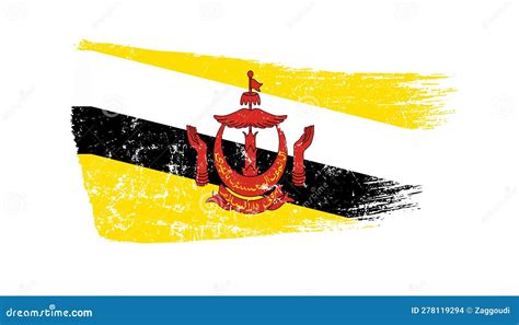 Brunei Flag Designed In Brush Strokes And Grunge Texture Stock Illustration Illustration Of