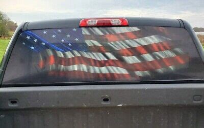 American Flag USA Pick up Truck Rear Window Graphic Decal Perforated ...