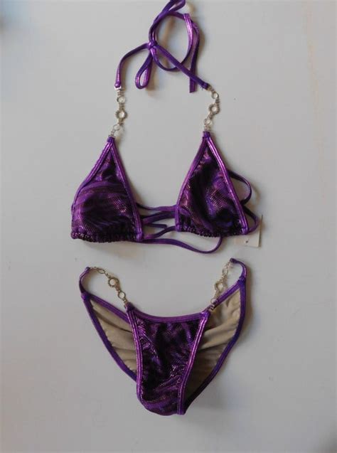 Metallic Purple Shimmer Bikini With Crystal Connectors And Etsy