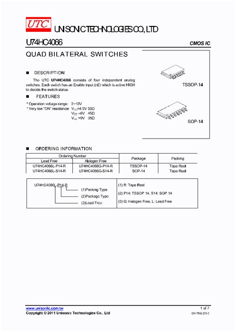 U74hc4066 7555337 Pdf Datasheet Download Ic On Line