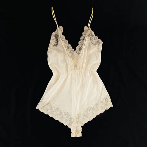 Vintage Barbizon Cream Satin Lace Teddy Romper Lingerie Sz M Ebay