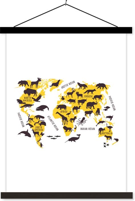 D Coration Murale Carte Du Wereldkaart Animaux Jaune Affiche