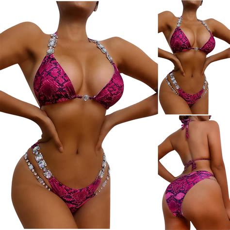 Tejiojio Summer Bikini For Women Women S Sexy Serpentine Print Crystal