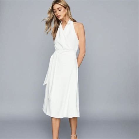 Reiss Dresses Reiss Womens White Piper Halter Neck Sleeveless Midi