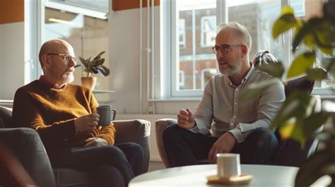 Premium Photo Two Men Sitting In Chairs Talking