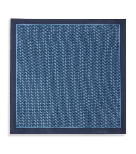 Zegna Blue Silk Monogram Pocket Square Harrods Uk