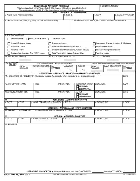 Da Form 31 Download Fillable Pdf Or Fill Online Request And Authority For Leave Templateroller