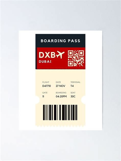 "Dubai Flight Ticket Boarding Pass Travel" Poster for Sale by ...