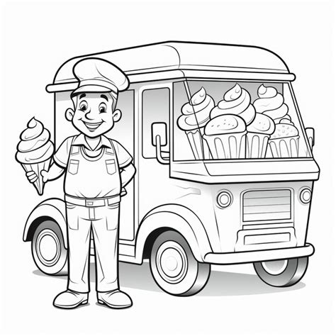 Premium Photo | Ice Cream Man Delights Captivating 2D Coloring Page for ...