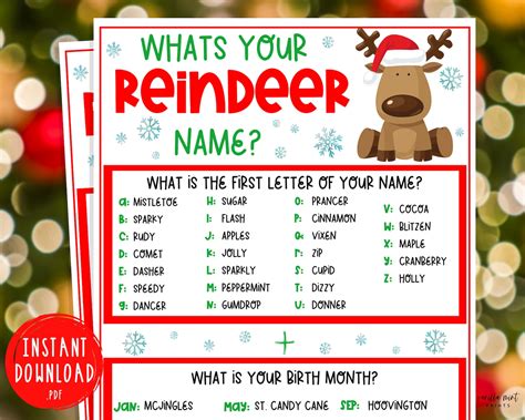 Whats Your Reindeer Name Game Funny Christmas Printable Name Etsy