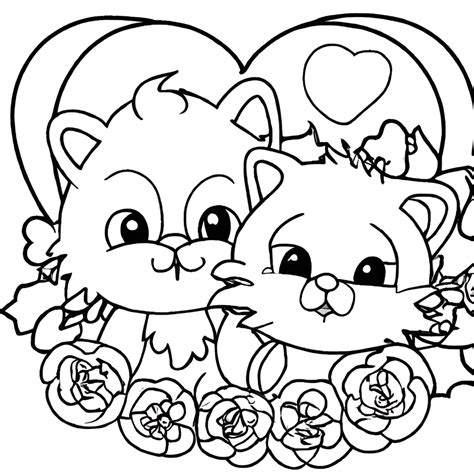 Valentines Day Cats Coloring Page · Creative Fabrica