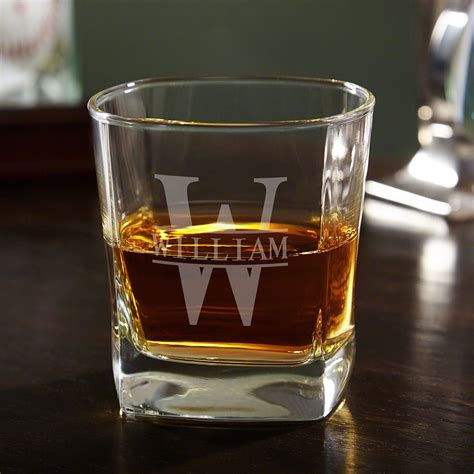 Oakmont Monogrammed Square Rocks Glass Personalized Whiskey Glass