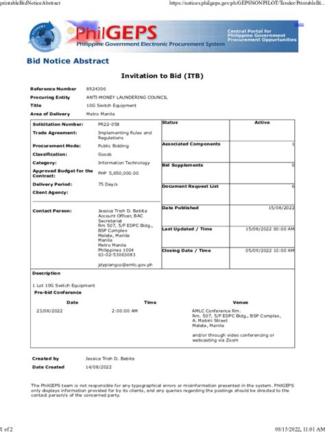 Fillable Online Bid Notice Details PS PhilGEPS Fax Email Print