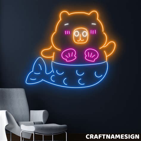 Craftnamesign Capybara Mermaid Neon Sign Capybara Wall Decor Mermaid