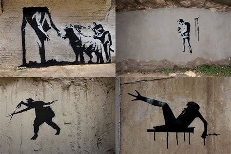 Banksy Stencil Art On Top Of Cave Paintings Stable Diffusion