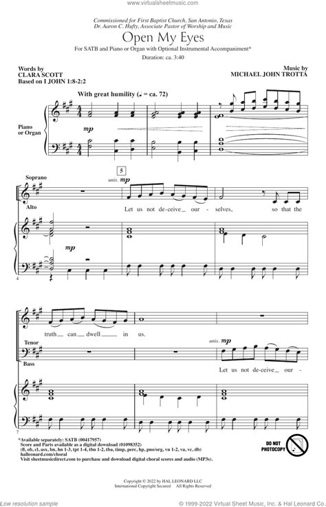 Open My Eyes Sheet Music For Choir Satb Soprano Alto Tenor Bass