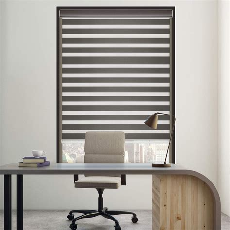 Modern Stop Cordless Zebra Horizontal Shade With Cassette Valance 27 X 72 Iron Gray